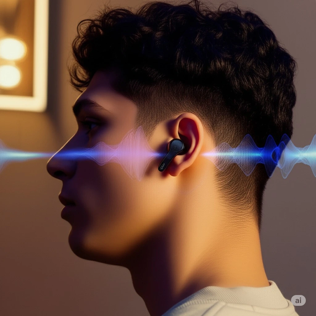 User enjoying music on boAt Airdopes 141 earbuds with punchy bass